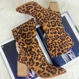 Women's Beast Brooklyn Faux Suede Leopard Print Ankle Boots Bootie Shoes Brown